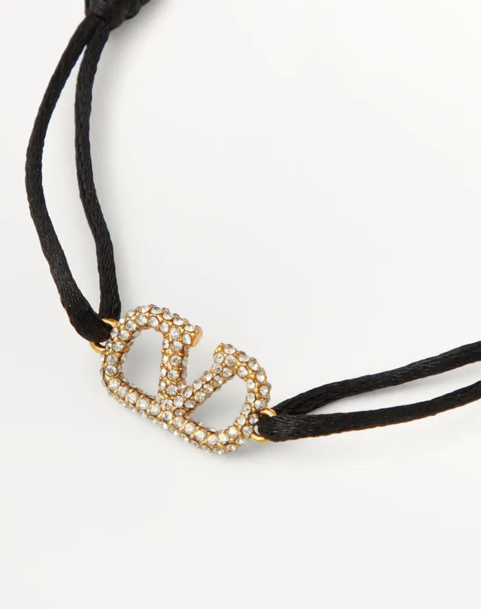 Valentino Jewelry Woman Vlogo Signature Bracelet In Cotton And Swarovski Crystals For Woman In Blackcrystal Blackcrystal Valentino Jewelry Woman Vlogo Signature Bracelet In Cotton And Swarovski Crystals For Woman In Blackcrystal Blackcrystal