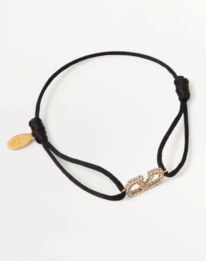 Valentino Jewelry Woman Vlogo Signature Bracelet In Cotton And Swarovski Crystals For Woman In Blackcrystal Blackcrystal Valentino Jewelry Woman Vlogo Signature Bracelet In Cotton And Swarovski Crystals For Woman In Blackcrystal Blackcrystal