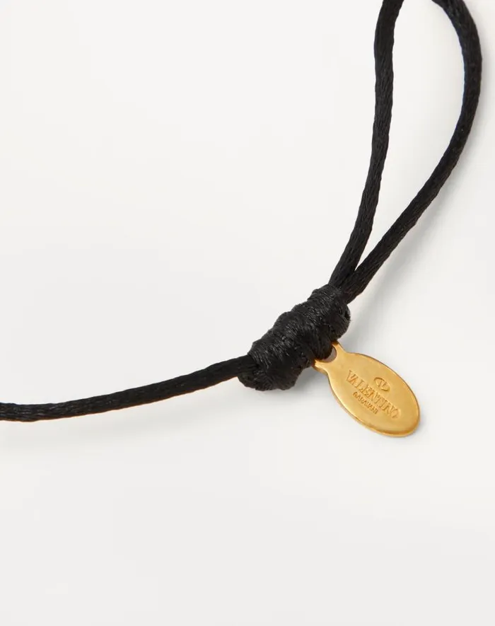 Valentino Jewelry Woman Vlogo Signature Bracelet In Cotton And Swarovski Crystals For Woman In Blackcrystal Blackcrystal Valentino Jewelry Woman Vlogo Signature Bracelet In Cotton And Swarovski Crystals For Woman In Blackcrystal Blackcrystal