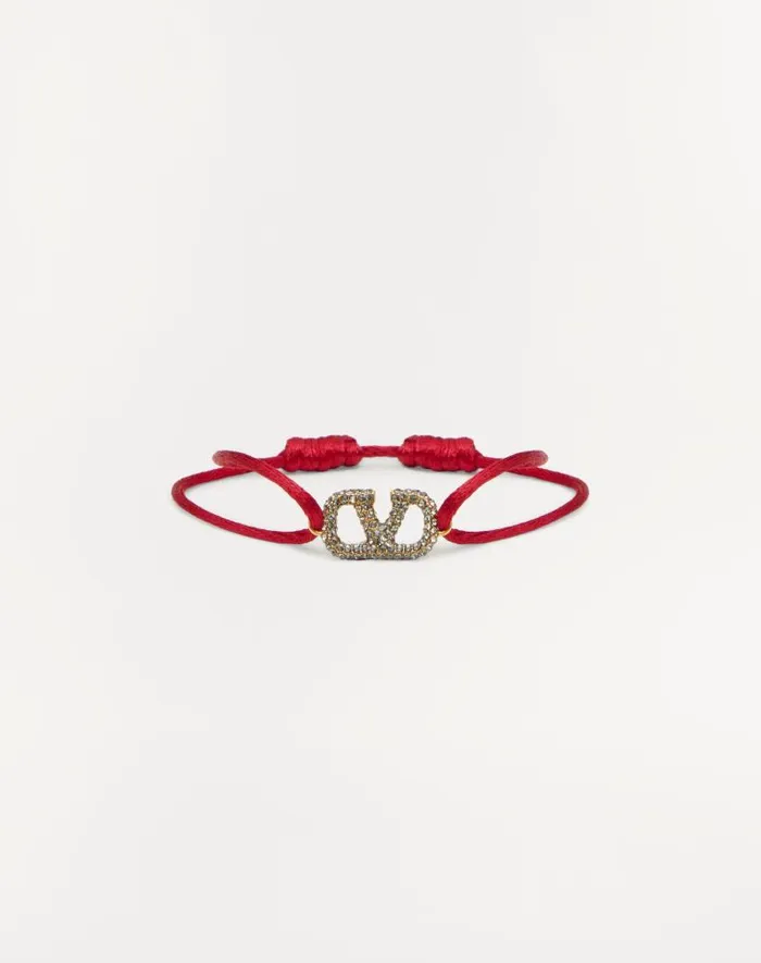Valentino Jewelry Woman Vlogo Signature Bracelet In Cotton And Swarovski Crystals For Woman In Rouge Purblack Rouge Purblack Valentino Jewelry Woman Vlogo Signature Bracelet In Cotton And Swarovski Crystals For Woman In Rouge Purblack Rouge Purblack