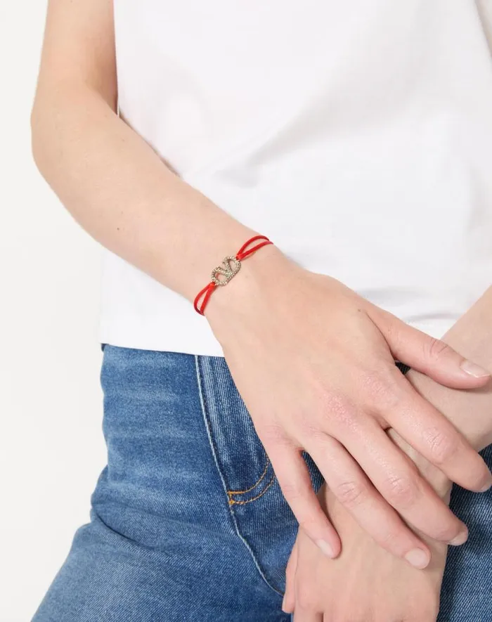 Valentino Jewelry Woman Vlogo Signature Bracelet In Cotton And Swarovski Crystals For Woman In Rouge Purblack Rouge Purblack Valentino Jewelry Woman Vlogo Signature Bracelet In Cotton And Swarovski Crystals For Woman In Rouge Purblack Rouge Purblack