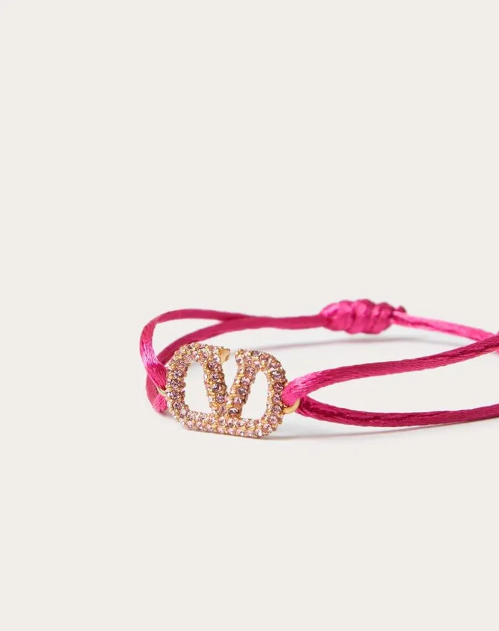 Valentino Jewelry Woman Vlogo Signature Bracelet In Cotton And Swarovski Crystals For Woman In Rouge Purblack Rouge Purblack Valentino Jewelry Woman Vlogo Signature Bracelet In Cotton And Swarovski Crystals For Woman In Rouge Purblack Rouge Purblack