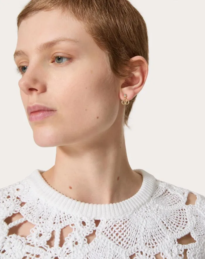 Valentino Jewelry Woman Vlogo Signature Earrings In Metal And Swarovski Crystals For Woman In Goldpink Goldpink Valentino Jewelry Woman Vlogo Signature Earrings In Metal And Swarovski Crystals For Woman In Goldpink Goldpink