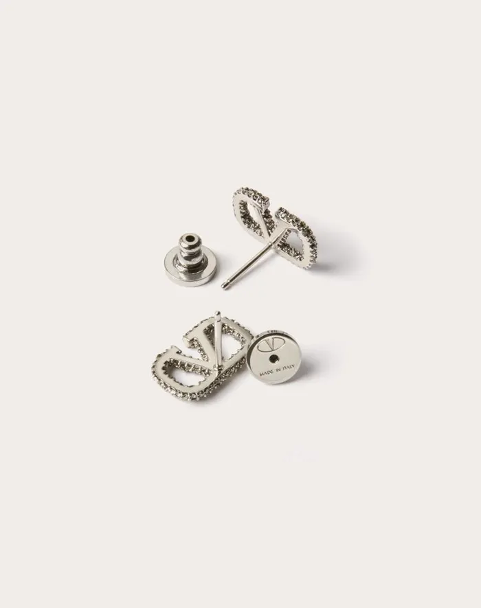 Valentino Jewelry Woman Vlogo Signature Earrings In Metal And Swarovski Crystals For Woman In Palladium Palladium Valentino Jewelry Woman Vlogo Signature Earrings In Metal And Swarovski Crystals For Woman In Palladium Palladium
