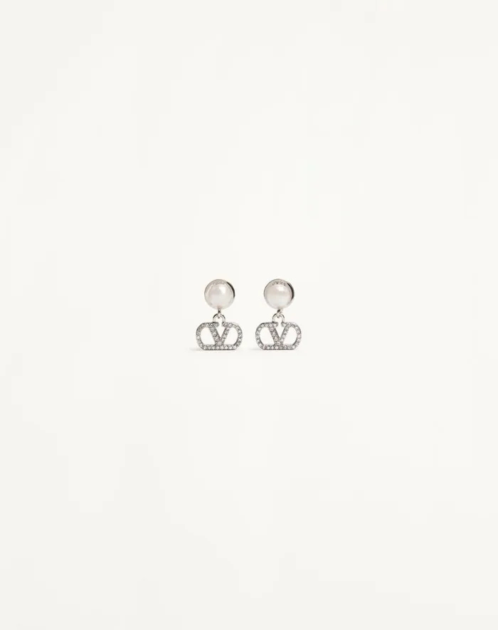 Valentino Jewelry Woman Vlogo Signature Earrings In Metal Pearl And Swarovski Crystals For Woman In Palladiumcreamcrystal Palladiumcreamcrystal Valentino Jewelry Woman Vlogo Signature Earrings In Metal Pearl And Swarovski Crystals For Woman In Palladiumcreamcrystal Palladiumcreamcrystal