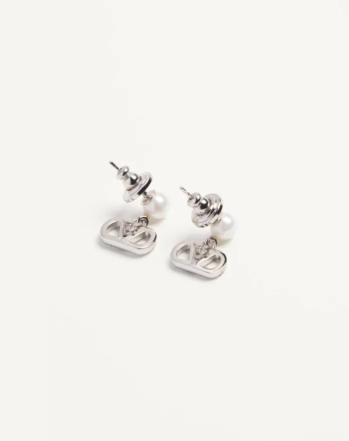 Valentino Jewelry Woman Vlogo Signature Earrings In Metal Pearl And Swarovski Crystals For Woman In Palladiumcreamcrystal Palladiumcreamcrystal Valentino Jewelry Woman Vlogo Signature Earrings In Metal Pearl And Swarovski Crystals For Woman In Palladiumcreamcrystal Palladiumcreamcrystal