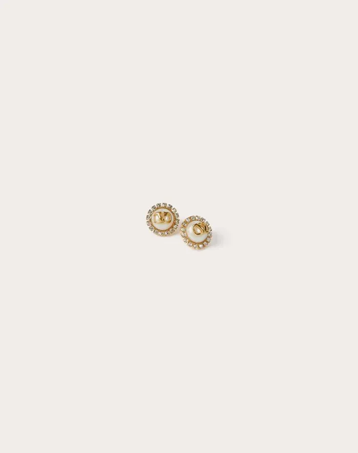 Valentino Jewelry Woman Vlogo Signature Metal And Resin Earrings With Swarovski Crystals For Woman In Gold Gold Valentino Jewelry Woman Vlogo Signature Metal And Resin Earrings With Swarovski Crystals For Woman In Gold Gold