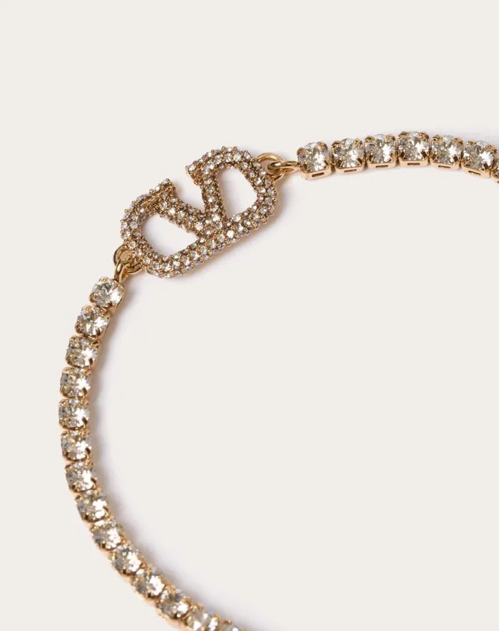 Valentino Jewelry Woman Vlogo Signature Metal And Swarovski Crystal Bracelet For Woman In Gold Gold
