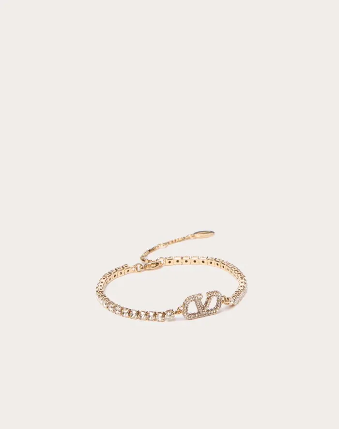 Valentino Jewelry Woman Vlogo Signature Metal And Swarovski Crystal Bracelet For Woman In Gold Gold
