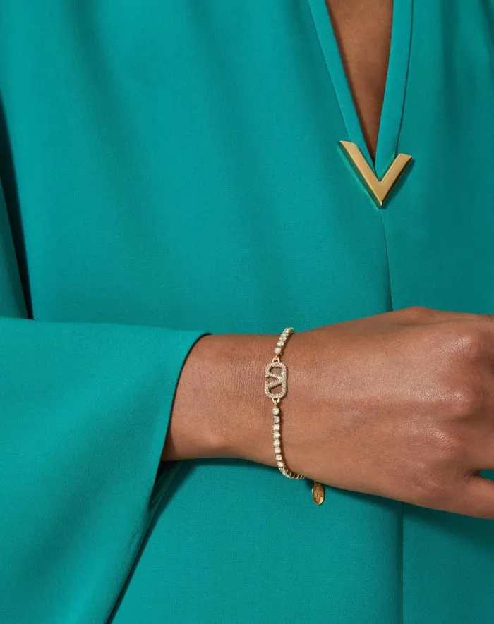 Valentino Jewelry Woman Vlogo Signature Metal And Swarovski Crystal Bracelet For Woman In Gold Gold