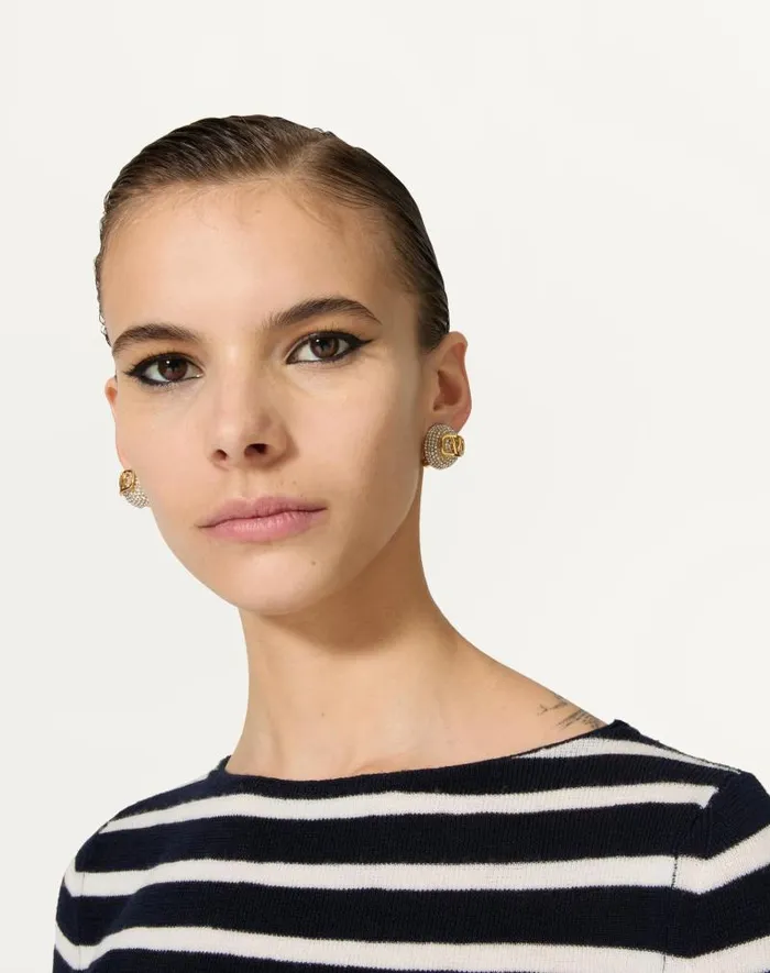 Valentino Jewelry Woman Vlogo Signature Metal And Swarovski Crystal Earrings For Woman In Gold Gold