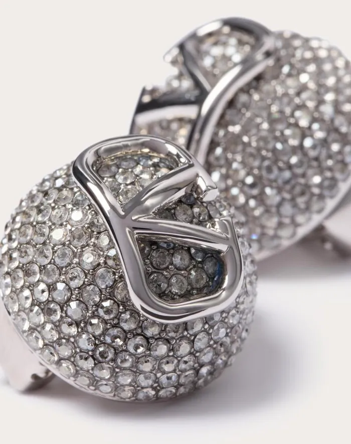 Valentino Jewelry Woman Vlogo Signature Metal And Swarovski Crystal Earrings For Woman In Gold Gold