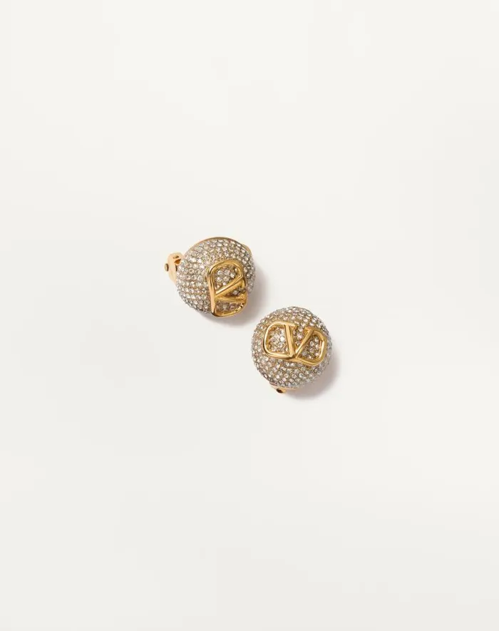 Valentino Jewelry Woman Vlogo Signature Metal And Swarovski Crystal Earrings For Woman In Gold Gold