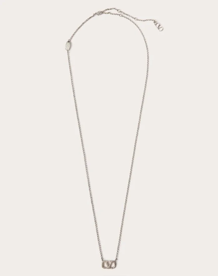 Valentino Jewelry Woman Vlogo Signature Metal And Swarovski Crystal Necklace For Woman In Palladium Palladium Valentino Jewelry Woman Vlogo Signature Metal And Swarovski Crystal Necklace For Woman In Palladium Palladium