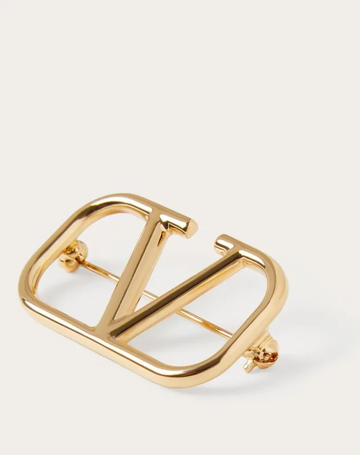 Valentino Jewelry Woman Vlogo Signature Metal Brooch For Woman In Gold Gold Valentino Jewelry Woman Vlogo Signature Metal Brooch For Woman In Gold Gold