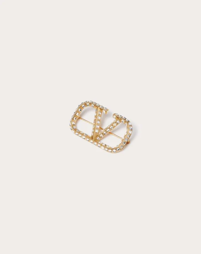 Valentino Jewelry Woman Vlogo Signature Metal Brooch With Swarovski Crystals For Woman In Goldcrystal Goldcrystal Valentino Jewelry Woman Vlogo Signature Metal Brooch With Swarovski Crystals For Woman In Goldcrystal Goldcrystal