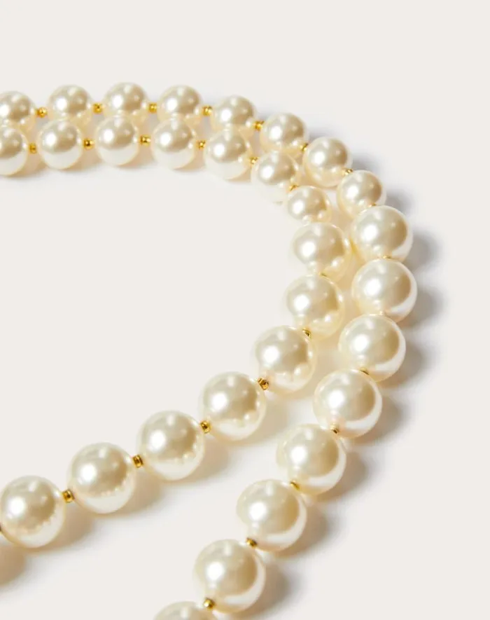 Valentino Jewelry Woman Vlogo Signature Metal Necklace With Swarovski Pearls For Woman In Gold Gold