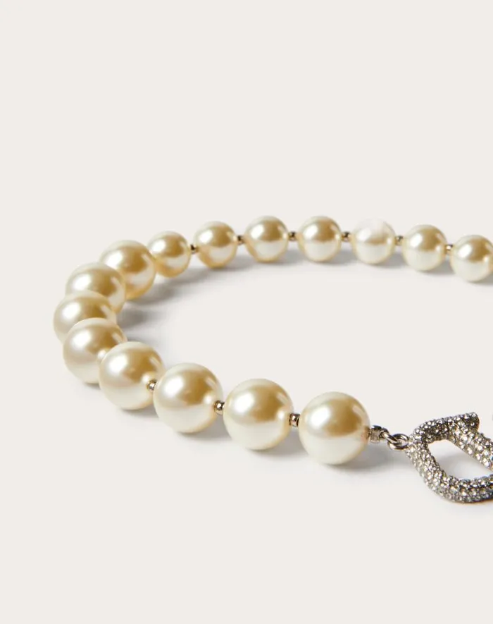 Valentino Jewelry Woman Vlogo Signature Necklace With Pearls And Swarovski Crystals For Woman In Palladiumcreamcrystal Palladiumcreamcrystal Valentino Jewelry Woman Vlogo Signature Necklace With Pearls And Swarovski Crystals For Woman In Palladiumcreamcrystal Palladiumcreamcrystal