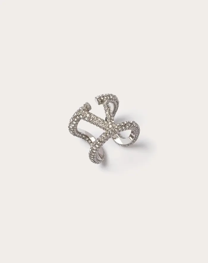 Valentino Jewelry Woman Vlogo Signature Ring In Metal And Swarovski Crystals For Woman In Goldcrystal Goldcrystal Valentino Jewelry Woman Vlogo Signature Ring In Metal And Swarovski Crystals For Woman In Goldcrystal Goldcrystal