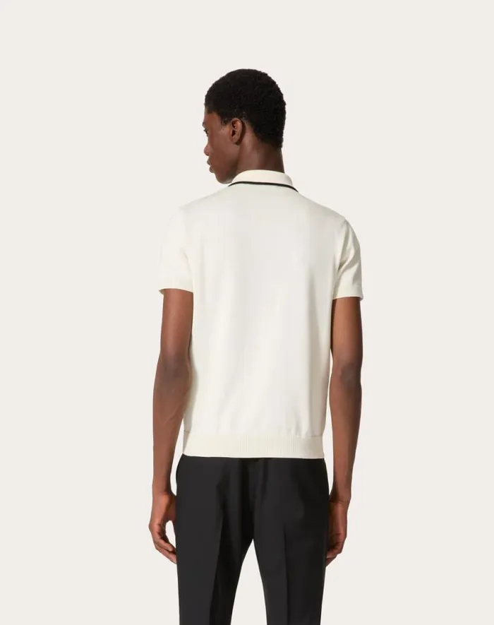 Valentino Knitwear Man Cotton Polo Shirt With Signature Vlogo Embroidery For Man In Ivory Ivory Valentino Knitwear Man Cotton Polo Shirt With Signature Vlogo Embroidery For Man In Ivory Ivory