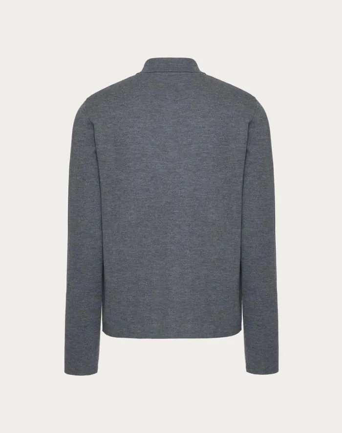 Valentino Knitwear Man Longsleeve Wool Polo Shirt With Vlogo Signature Embroidery For Man In Black Black