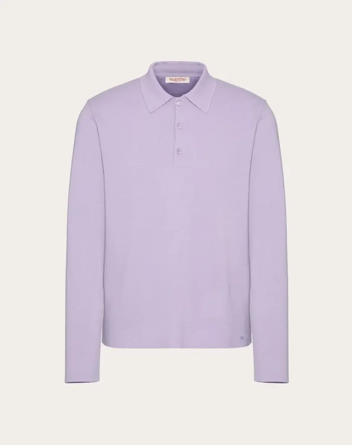 Valentino Knitwear Man Longsleeve Wool Polo Shirt With Vlogo Signature Embroidery For Man In Black Black