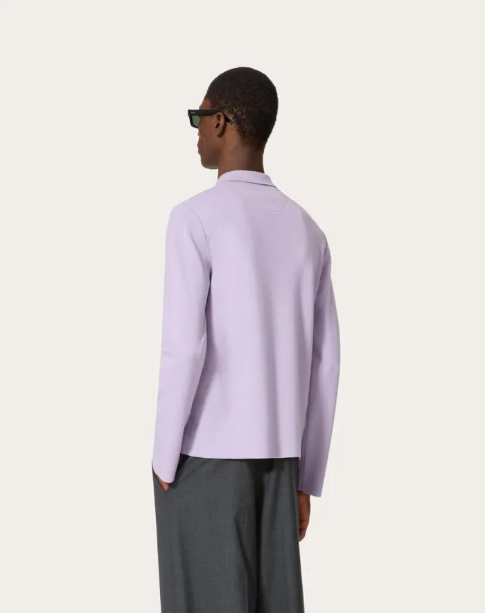 Valentino Knitwear Man Longsleeve Wool Polo Shirt With Vlogo Signature Embroidery For Man In Black Black