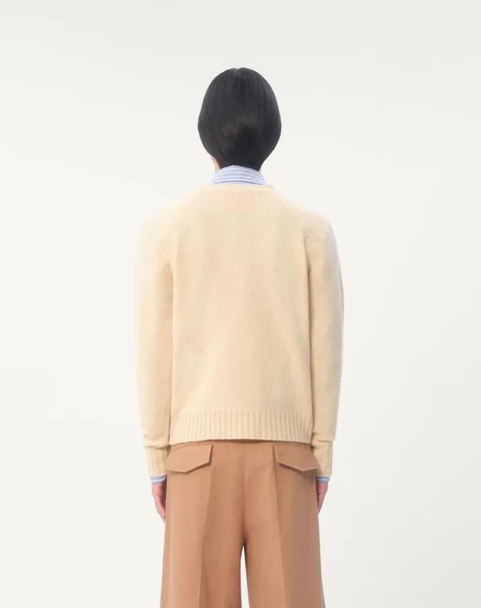 Valentino Knitwear Man Shetland Wool Crewneck Sweater With Vlogo Embroidery For Man In Orange Orange