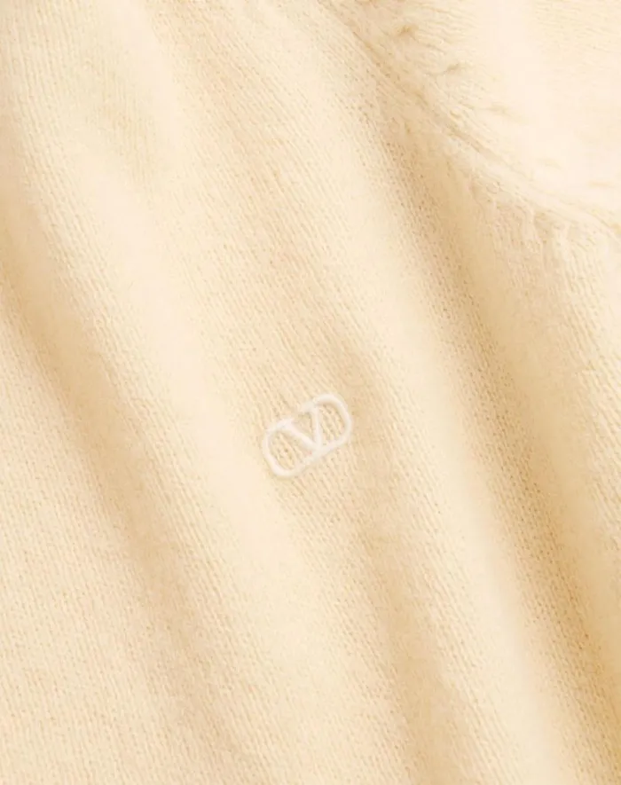 Valentino Knitwear Man Shetland Wool Crewneck Sweater With Vlogo Embroidery For Man In Orange Orange