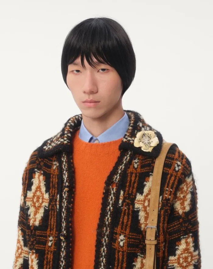 Valentino Knitwear Man Shetland Wool Crewneck Sweater With Vlogo Embroidery For Man In Orange Orange