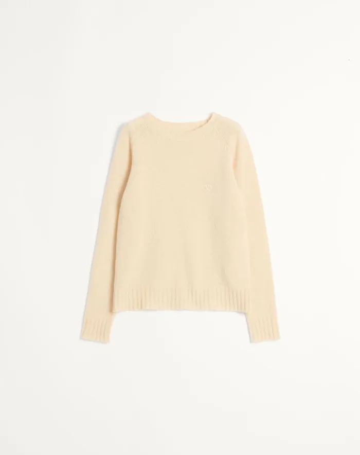 Valentino Knitwear Man Shetland Wool Crewneck Sweater With Vlogo Embroidery For Man In Orange Orange