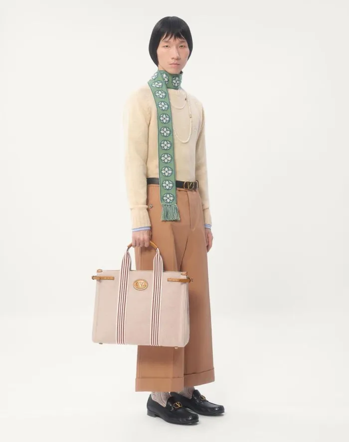Valentino Knitwear Man Shetland Wool Crewneck Sweater With Vlogo Embroidery For Man In Orange Orange