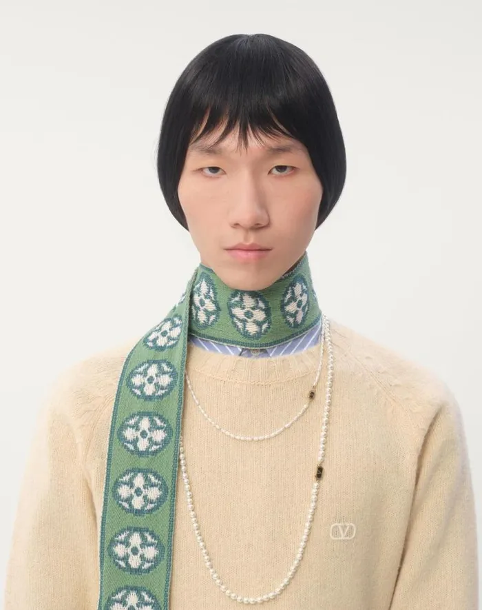 Valentino Knitwear Man Shetland Wool Crewneck Sweater With Vlogo Embroidery For Man In Orange Orange