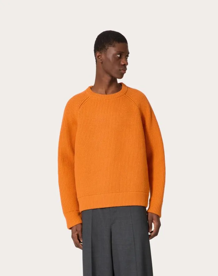 Valentino Knitwear Man Wool Crewneck Sweater For Man In Dark Green Dark Green