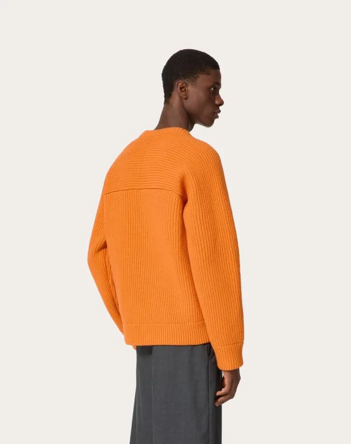 Valentino Knitwear Man Wool Crewneck Sweater For Man In Dark Green Dark Green