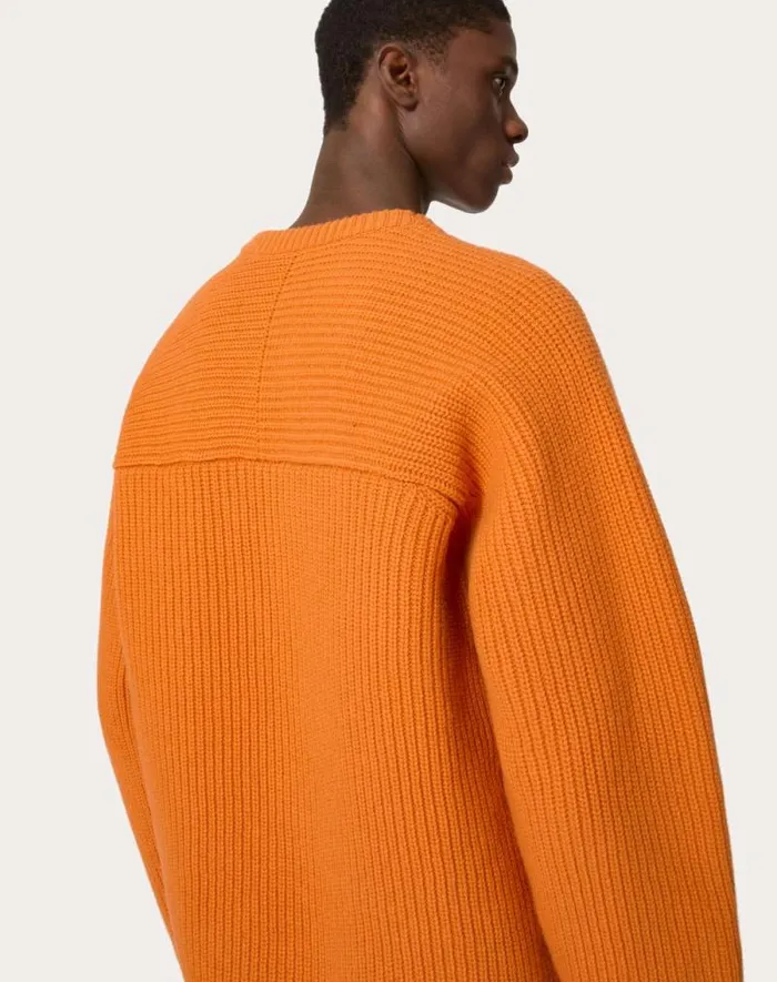 Valentino Knitwear Man Wool Crewneck Sweater For Man In Dark Green Dark Green