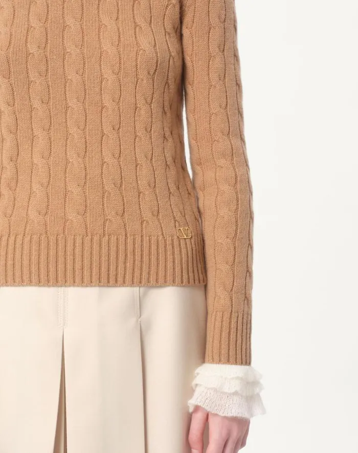 Valentino Knitwear Woman Cashmere Sweater For Woman In Camelivory Camelivory