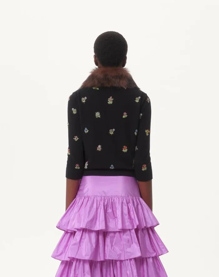 Valentino Knitwear Woman Embroidered Wool Cardigan For Woman In Black Black Valentino Knitwear Woman Embroidered Wool Cardigan For Woman In Black Black