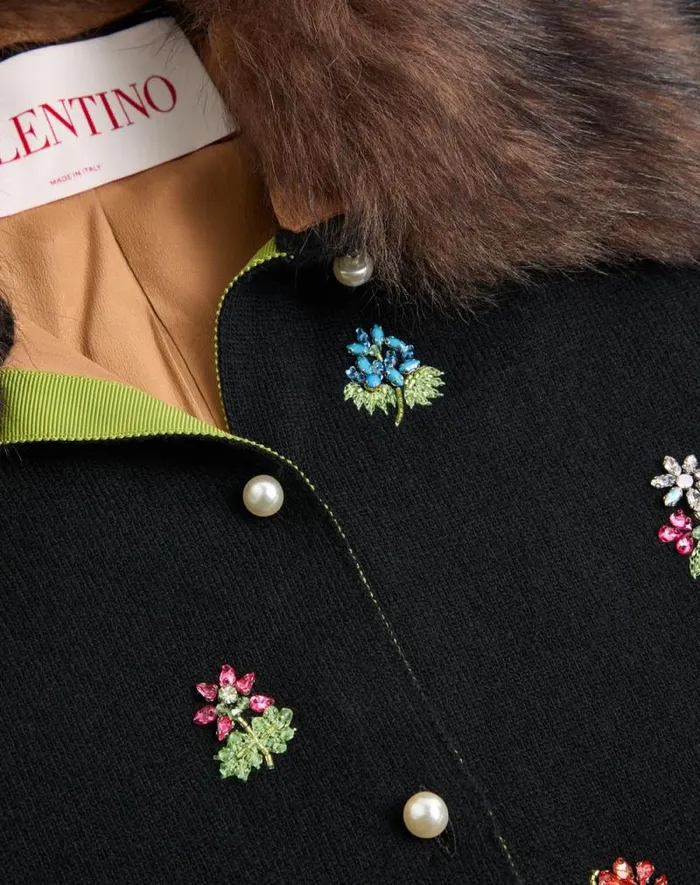 Valentino Knitwear Woman Embroidered Wool Cardigan For Woman In Black Black Valentino Knitwear Woman Embroidered Wool Cardigan For Woman In Black Black
