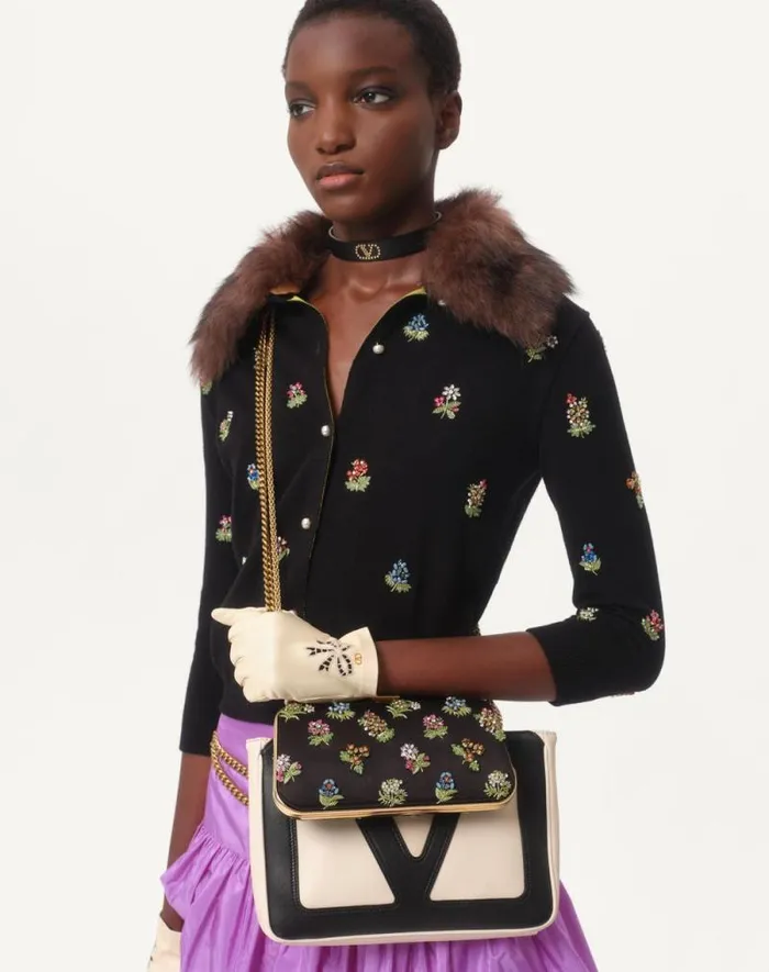 Valentino Knitwear Woman Embroidered Wool Cardigan For Woman In Black Black Valentino Knitwear Woman Embroidered Wool Cardigan For Woman In Black Black