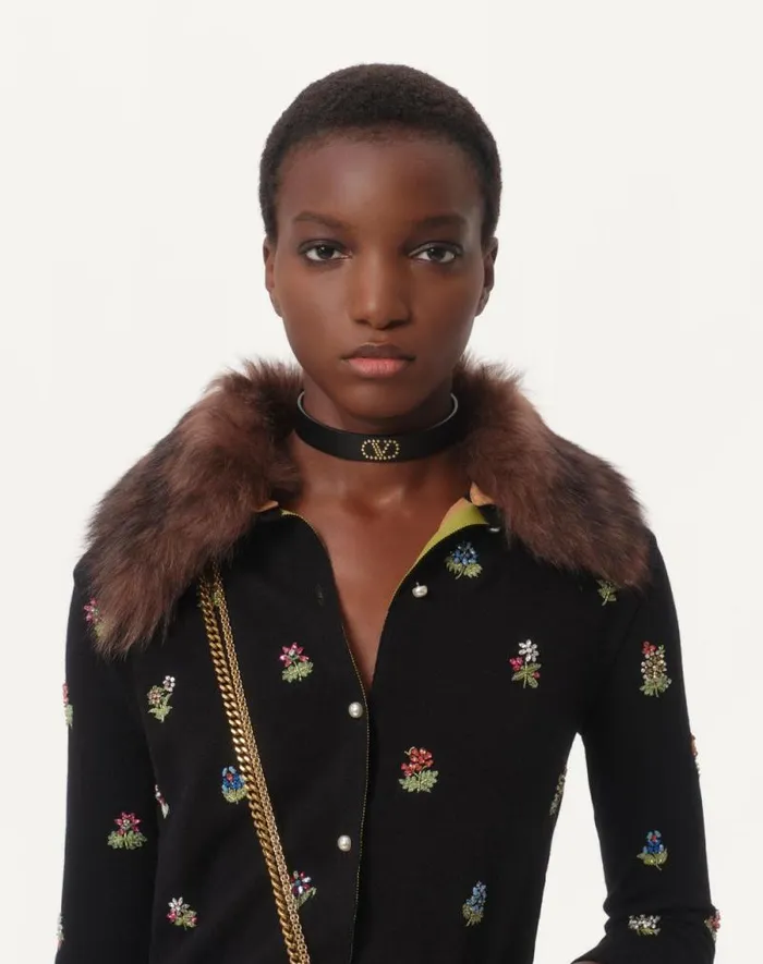 Valentino Knitwear Woman Embroidered Wool Cardigan For Woman In Black Black Valentino Knitwear Woman Embroidered Wool Cardigan For Woman In Black Black