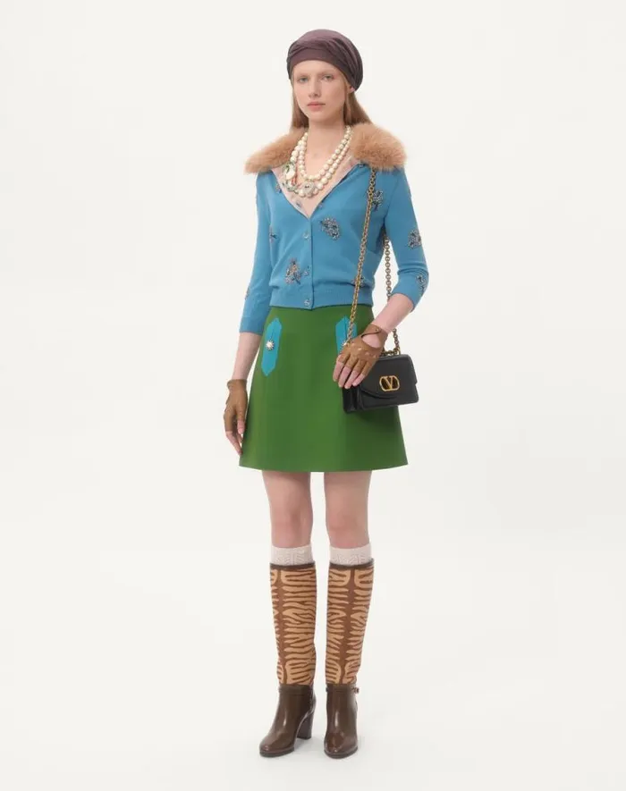 Valentino Knitwear Woman Embroidered Wool Cardigan For Woman In Celestial Blue Celestial Blue
