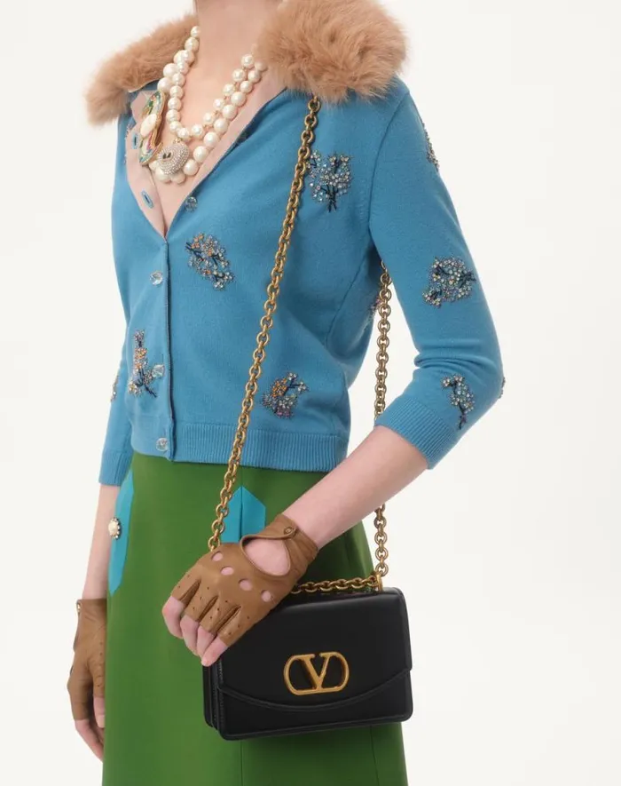Valentino Knitwear Woman Embroidered Wool Cardigan For Woman In Celestial Blue Celestial Blue