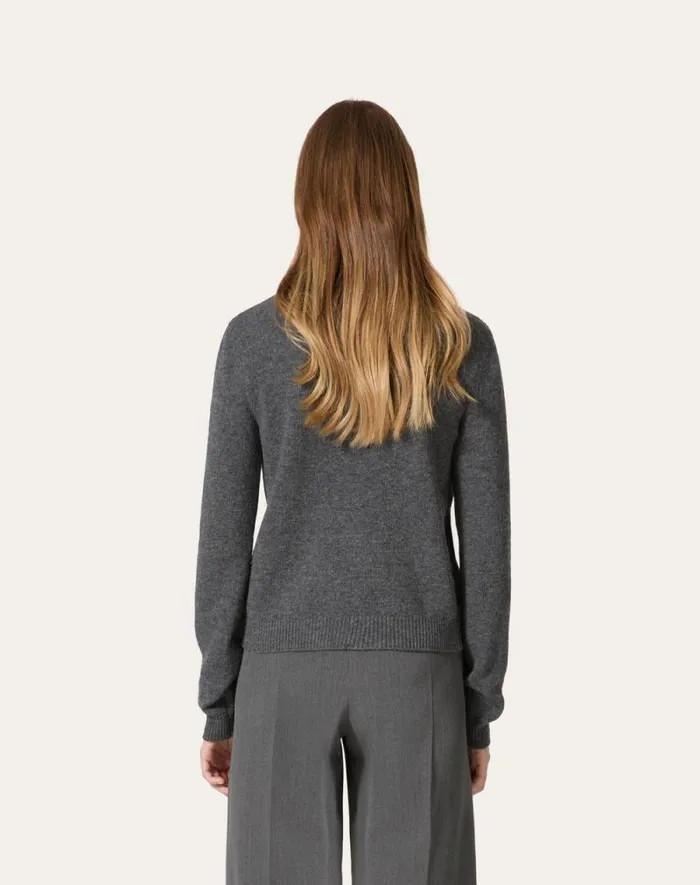 Valentino Knitwear Woman Embroidered Wool Cardigan For Woman In Dark Grey Dark Grey
