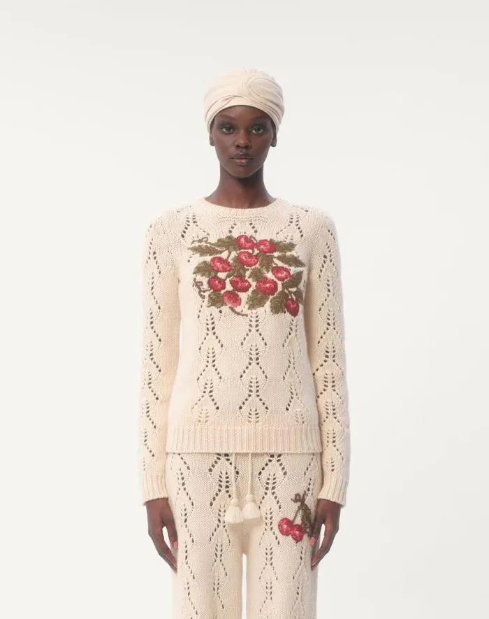 Valentino Knitwear Woman Embroidered Wool Sweater For Woman In Multicolor Multicolor