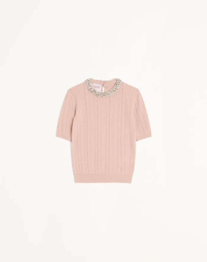 Valentino Knitwear Woman Embroidered Wool Sweater For Woman In Nude Nude