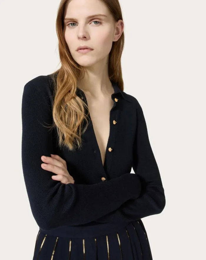 Valentino Knitwear Woman Silk Cashmere Sweater For Woman In Navy Navy