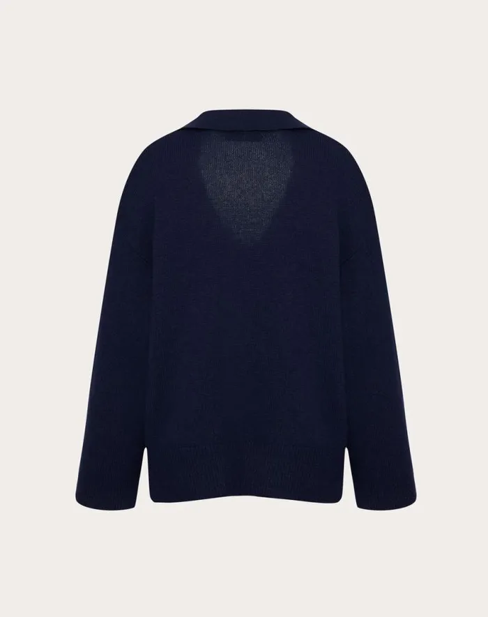 Valentino Knitwear Woman V Gold Cashmere Jumper For Woman In Navy Navy