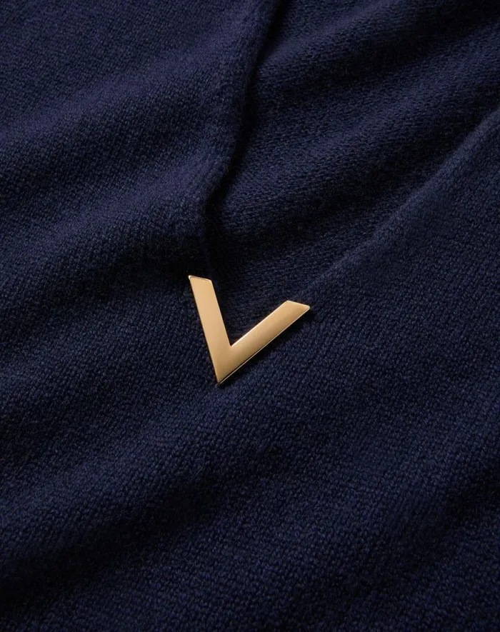 Valentino Knitwear Woman V Gold Cashmere Jumper For Woman In Navy Navy