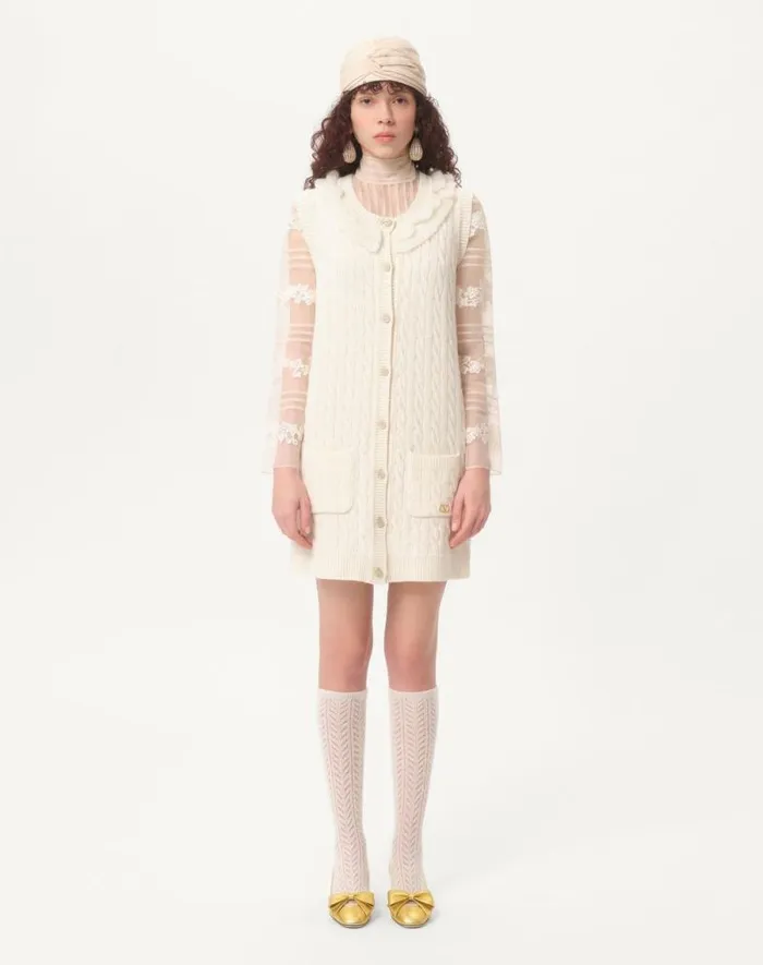 Valentino Knitwear Woman Wool Cardigan For Woman In Latte Latte Valentino Knitwear Woman Wool Cardigan For Woman In Latte Latte